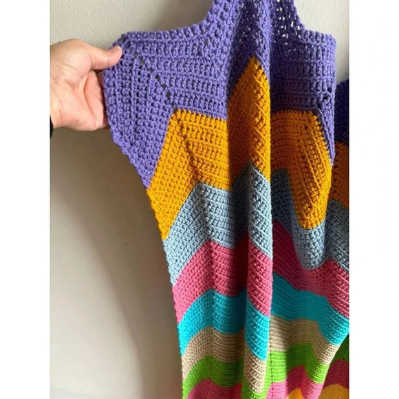 Chevron Ripple Stripe Baby Blanket Crochet Handmade Nursery Infant Shower 44x48 - Picture 4 of 7